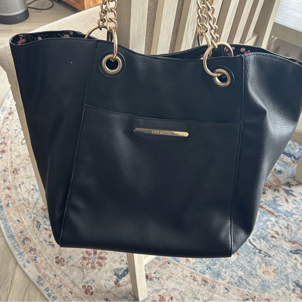 Steve Madden Black Tote with Gold Accents